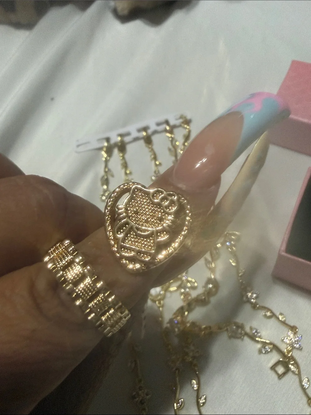 Hello Kitty, ring Jewelry Gold-tone Bracelet Set with Clear Crystals